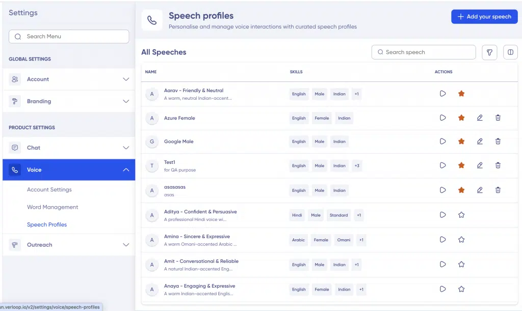 vOICE AI sPEECH PROFILES